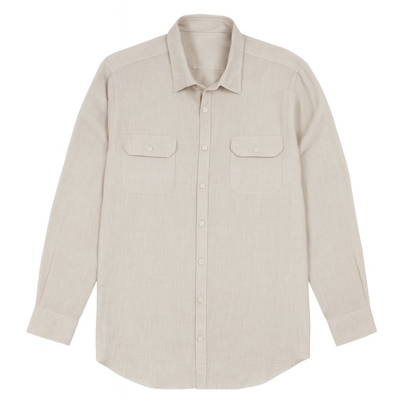 Perry Ellis Mens XL Linen Long Sleeve Button Up Shirt Beige Casual Work - Picture 1 of 9